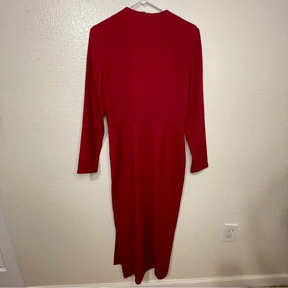 Vintage Rena Rowan for Saville Red Long Sleeve Faux Wrap Maxi Dress Size 8 - Picture 8 of 14